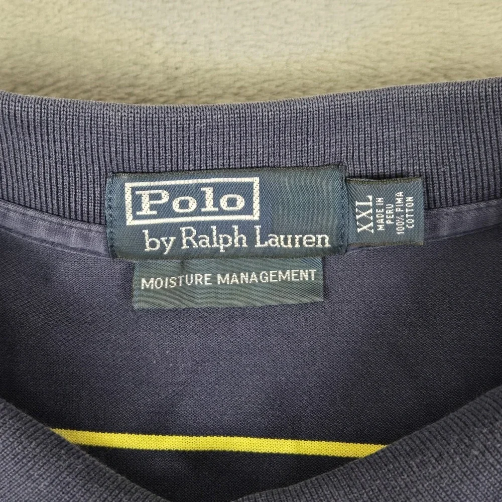 Polo Ralph Lauren Moisture Management Polo Shirt‎ Mens 2XL Blue Stripped Golf